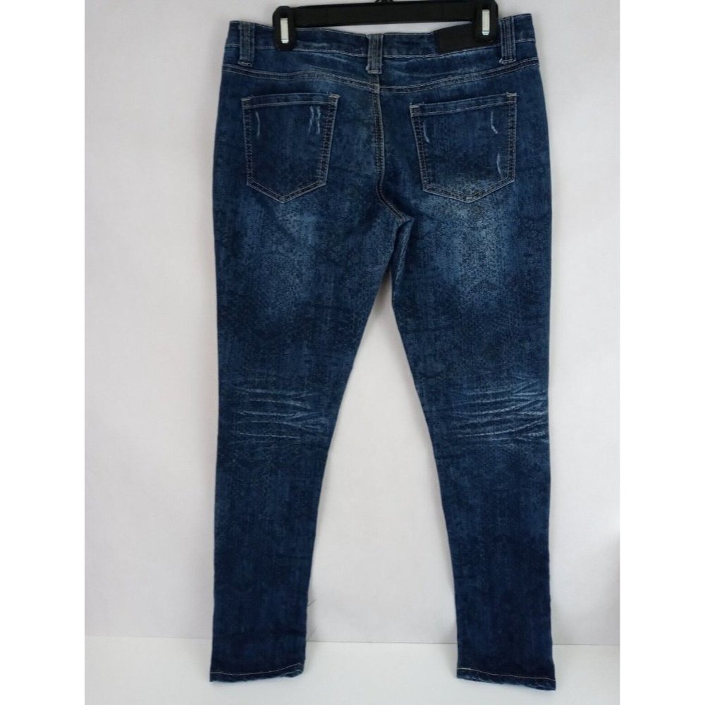 Twentyone Black Distressed Whiskered Skinny Jeans With Snakeskin Design 9/10R